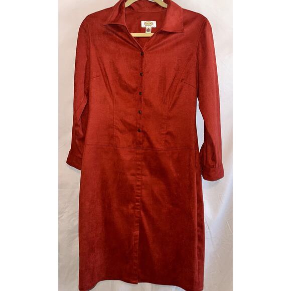 Talbots Women Sz 6P Suede Midi Dress Rust Color Snap Button Long Sleeve Collared - Picture 1 of 9